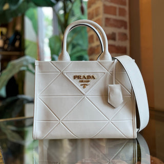 PRADA Symbole Small White Soft Calfskin Leather Tote