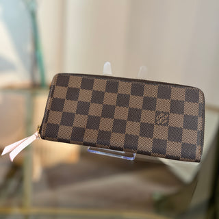 LOUIS VUITTON Clémence Pink Damier Ebene Canvas Wallet