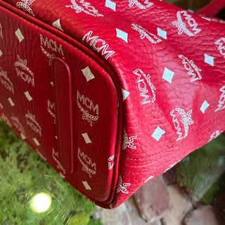 MCM Liz Reversible Red Visetos Monogram Canvas Shopper Tote Bag
