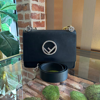 FENDI Black Kan 1 Logo Shoulder Bag