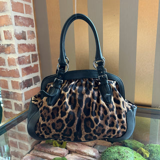 DOLCE & GABBANA Animalier Leopard Print Canvas Shoulder Bag