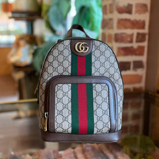 GUCCI Small Ophidia Day Beige Ebony GG Supreme Monogram Canvas New Acero Calfskin Backpack Bag