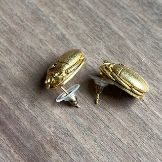 CHANEL Scarab Gold Tone Stud Earrings