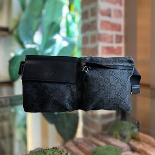 GUCCI Black Denim GG Monogram Belt Bag