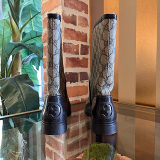 GUCCI Fur Lined GG Web Rain Boots SZ 38 (US 8)