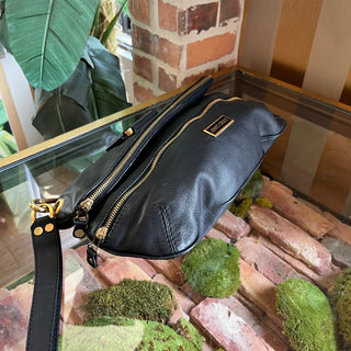 JIMMY CHOO Foldover Carry Black Mave Leather Clutch
