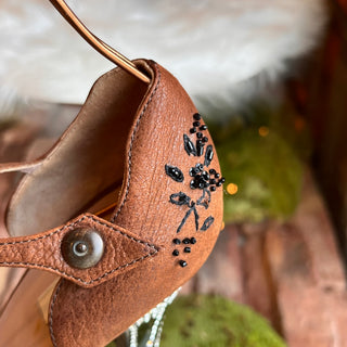 PRADA Brown Floral Beaded T Strap  Crystal Embellished Heels SZ39(9US)