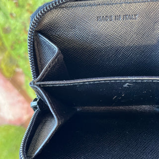 PRADA Black Saffiano Leather Mini Zip Wallet