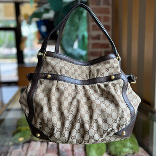 GUCCI Jockey GG Brown Monogram Canvas Hobo Bag