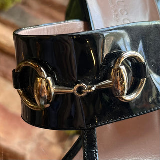GUCCI Black Patent Leather Horsebit Sandals SZ 36 (US 6)