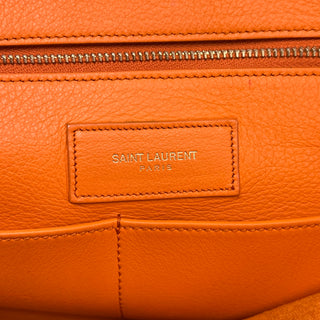 SAINT LAURENT Classic ChYc Cabas Medium Orange Calfskin Leather Tote Bag