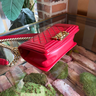 CHANEL Small Boy Red Calfskin Shoulder Bag