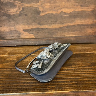VALENTINO Gray Floral Beaded Evening Bag