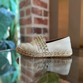 VALENTINO Cream Leather Rockstud Espadrilles SZ 35 (US 5)