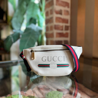 GUCCI Small Printed White Pebbled Leather Belt Bag