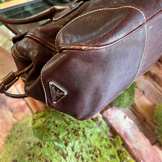 PRADA Buckle Striped Brown Shoulder Bag