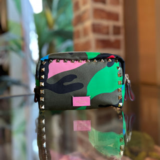 VALENTINO Multicolor Camouflage Printed Nylon Rockstud Cosmetic Bag