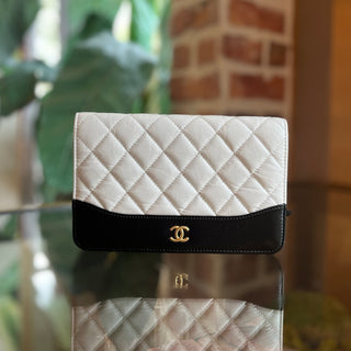 CHANEL Gabrielle Wallet On Chain Black White Quilted Lambskin Crossbody