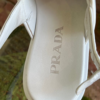 PRADA Spazzolato Monolith White Leather Rubber Platform Sandals SZ38(8US)