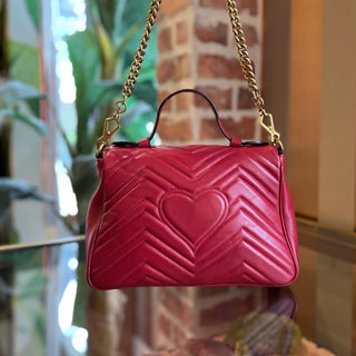 GUCCI Marmont Small Red Quilted Leather Top Handle Bag