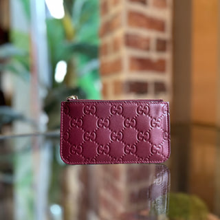 GUCCI Burgundy Embossed GG Leather Key Pouch