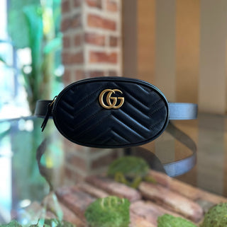 GUCCI GG Marmont Black Calfskin Matelasse Belt Bag SZ95/38(10US)