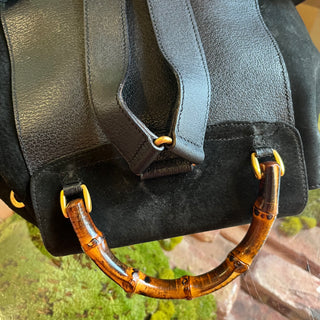 GUCCI Vintage Bamboo Black Suede Backpack