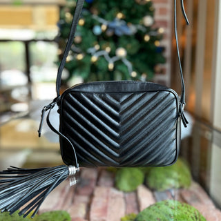 SAINT LAURENT Lou Black Calfskin Matelasse Monogram Crossbody Bag