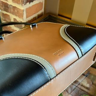 PRADA Bicolor Leather Dome Satchel Bag