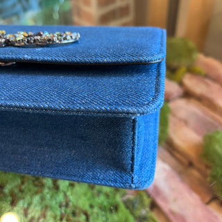 JIMMY CHOO Kalina Denim Crystal Wallet On Chain TS3846