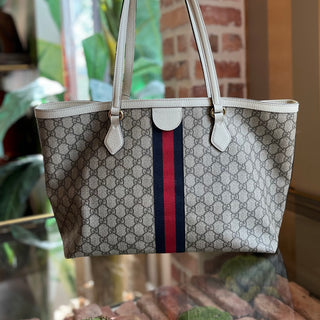 GUCCI Ophidia Medium White GG Supreme Canvas Tote