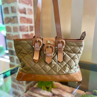 BURBERRY Brown Nylon Quilted Buckle Tote