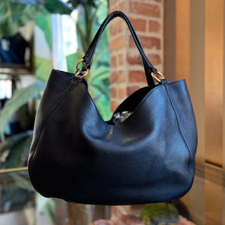 GUCCI Twill Black Grained Leather Hobo Bag