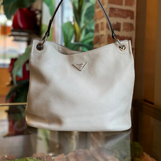 PRADA White Daino Leather Hobo Bag