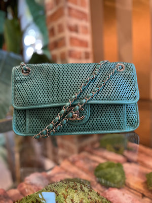 Chanel Teal Perforated Leather Up In The Air Flap