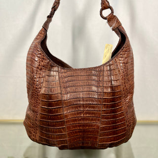 CARLOS FALCHI Brown Croc Shoulder Bag TS3814