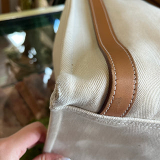 HERMES Toile Chevron Cabalicol Natural Hunter Calfskin Tote