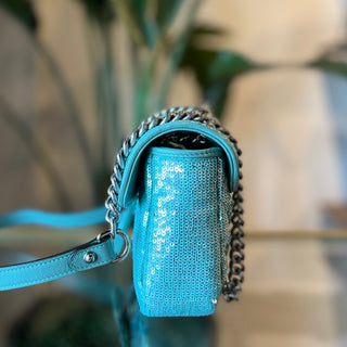 GUCCI Blue Sequin Marmont Shoulder Bag