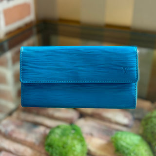 LOUIS VUITTON Blue Sarah Long Epi Leather Wallet