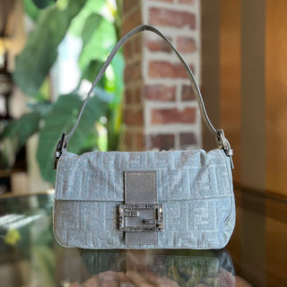 FENDI Baguette Metallic Zucca Canvas Shoulder Bag