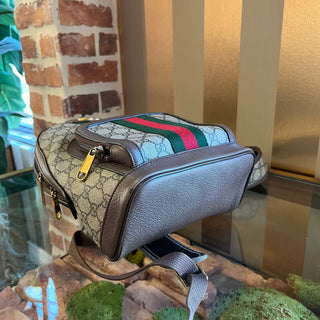 GUCCI Small Ophidia Day Beige Ebony GG Supreme Monogram Canvas New Acero Calfskin Backpack Bag