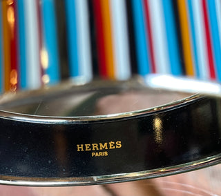 HERMES Multicolor Striped Enamel Wide Bangle Bracelet