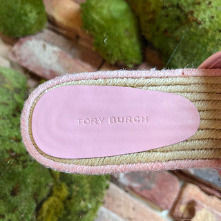 TORY BURCH Pink T Monogram Espadrille Slides SZ 6.5