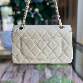 CHANEL Single Flap Whipstitch Beige Lambskin Shoulder Bag