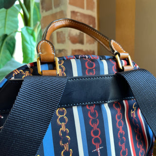 TORY BURCH Navy Blue Logo Print Nylon Backpack