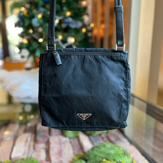PRADA Flat Double Sided Black Nylon Crossbody Bag