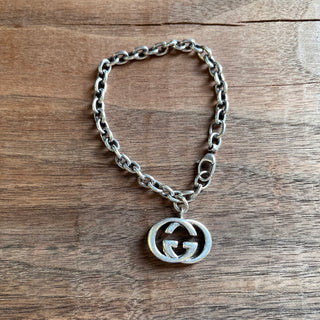 GUCCI GG Sterling Silver Interlocking Pendant Bracelet
