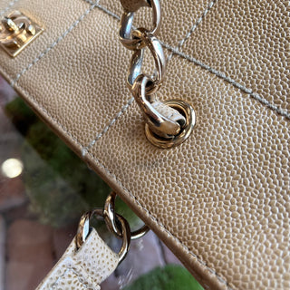 CHANEL Chocolate Bar Beige Caviar Leather Tote Bag