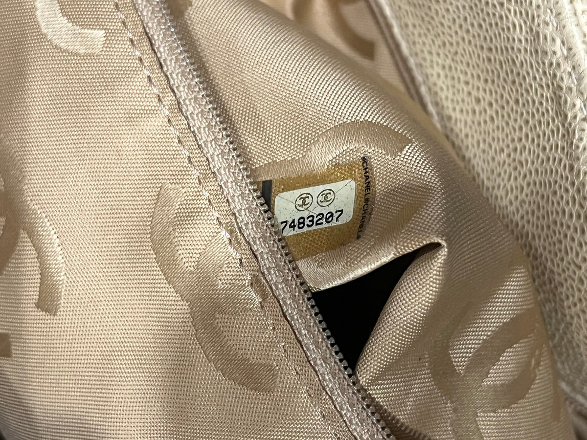 CHANEL Beige Caviar Leather CC Drawstring Large Tote Bag