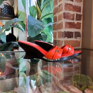 SALVATORE FERRAGAMO Orange Leather Wooden Heel Sandals SZ6.5US